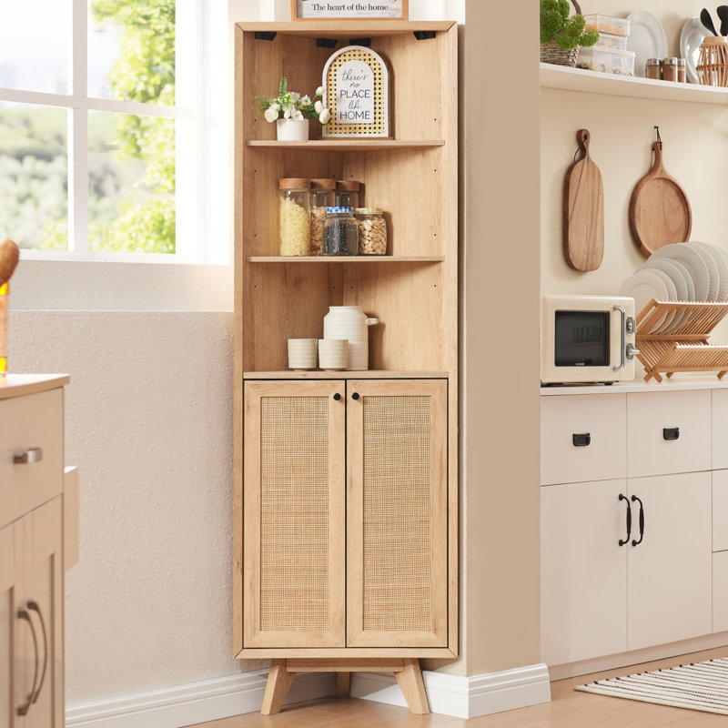 George Oliver Kontney Freestanding Rattan Bathroom Corner Cabinet with ...